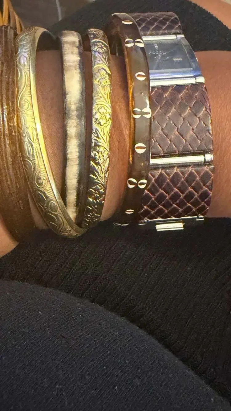 Vintage Fossil Stainless Steel Watch with Faux Snake Skin Leather Band